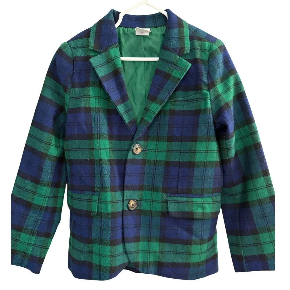 Gumboree Plaid Twill Blazer Jacket Boys 5T Blue Green School Festive Preppy Play
